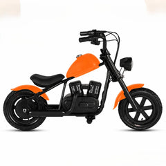 Motocicleta electrica copii Chopper Warrior cadru din otel, 3 viteze, lumini LED, portocaliu,  6ani+