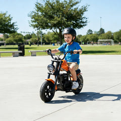 Motocicleta electrica copii Chopper Warrior cadru din otel, 3 viteze, lumini LED, portocaliu,  6ani+