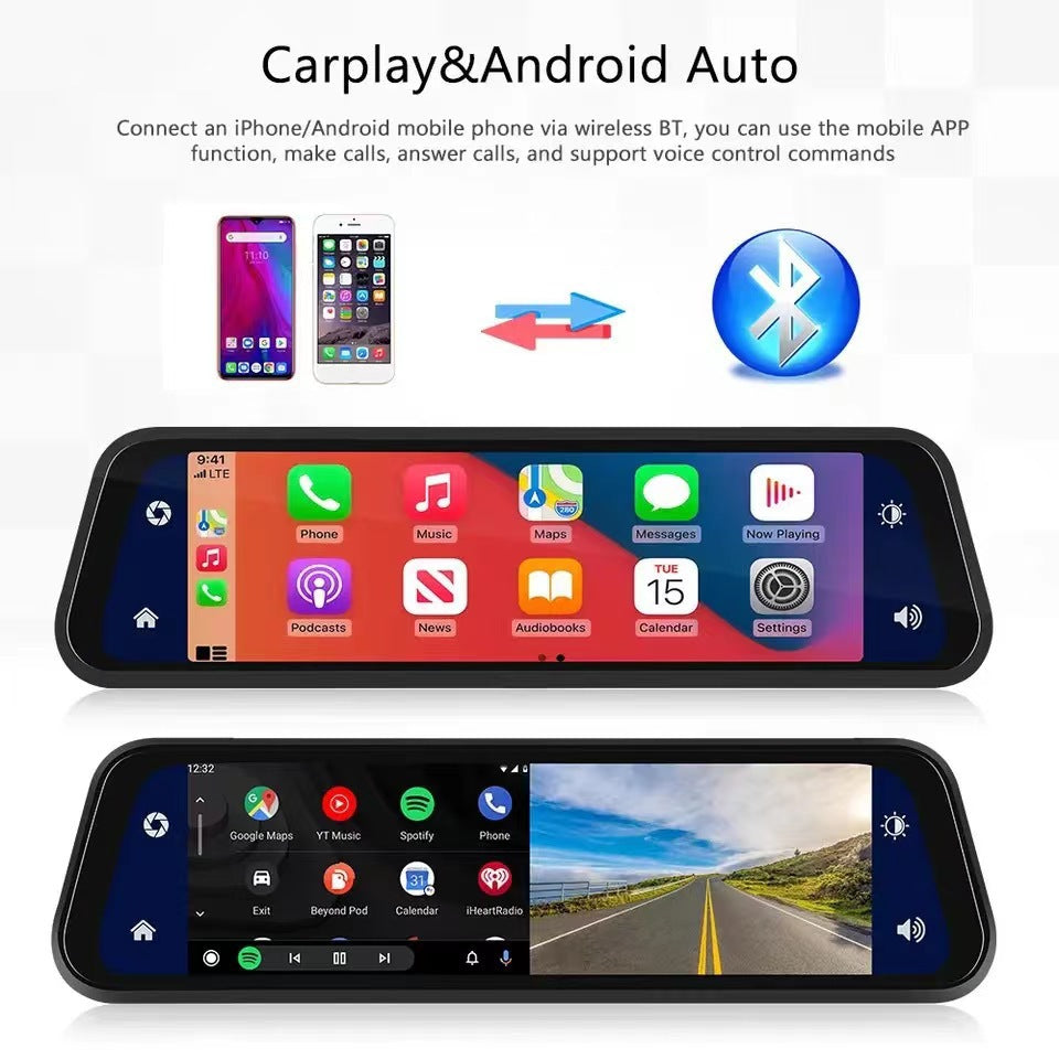 Camera de bord auto tip oglinda WiFi 4K + spate 1080P, Touch screen + card memorie 64GB