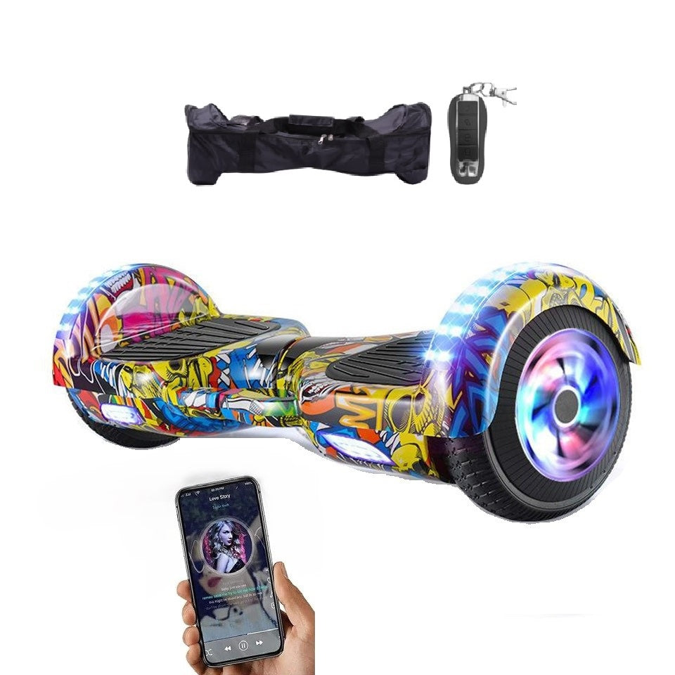 Hoverboard Auto Balance cu lumini LED, telecomandă, bluetooth, roți de 6.5 inch + husa , multicolor
