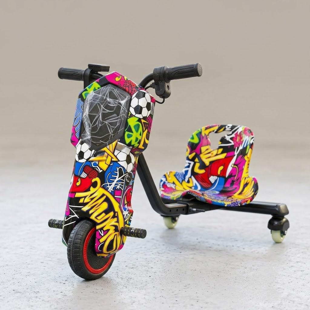 Tricicleta electrica drift pentru copii 6 INCH, Drift, grafiti, Baterie 36V – 4.4 AH, Bluetooth, Viteza – 20 Km/h