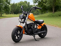 Motocicleta electrica copii Chopper Warrior cadru din otel, 3 viteze, lumini LED, portocaliu,  6ani+