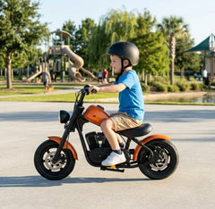 Motocicleta electrica copii Chopper Warrior cadru din otel, 3 viteze, lumini LED, portocaliu,  6ani+