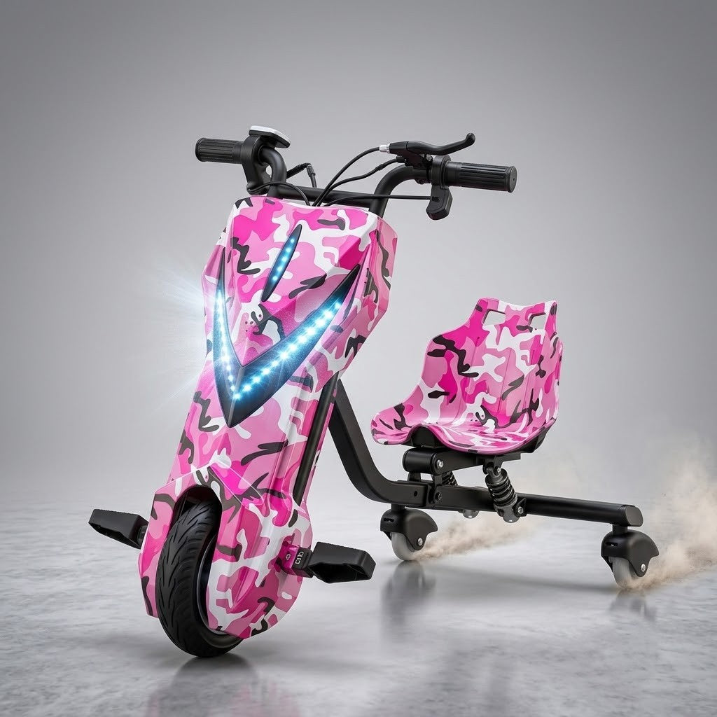 Tricicleta electrica drift pentru copii, Drift, ROZ , Baterie 36V – 4.4 AH, Bluetooth, Viteza – 20 Km/h